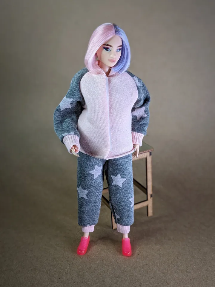 Handmade gray & pink sport set for 1/6 scale (11.5 Inch) girl doll