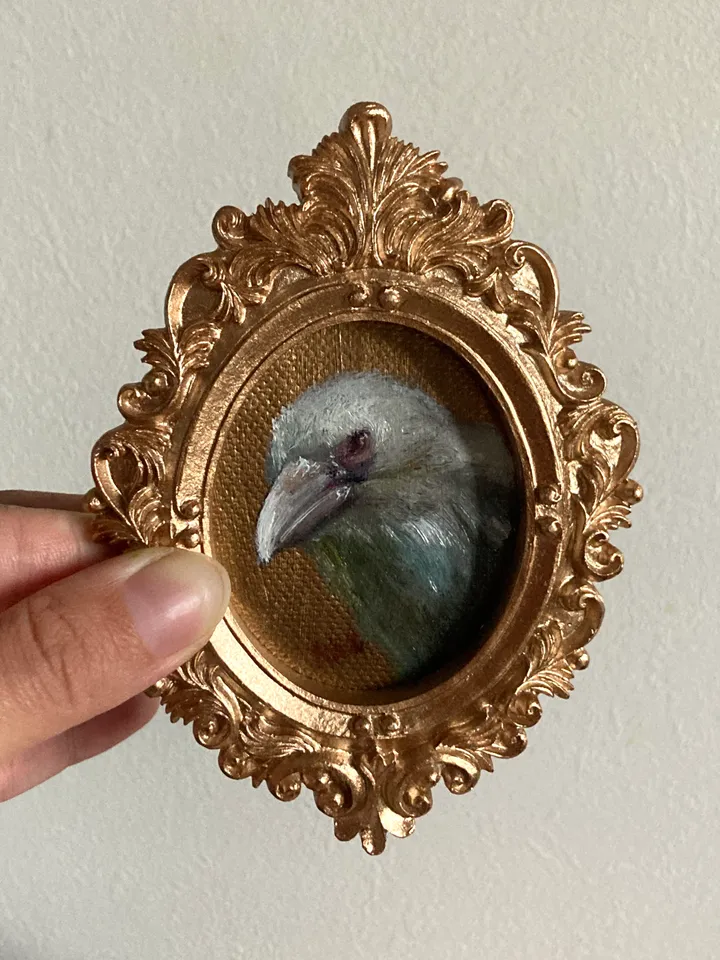 Framed Raven Oil Painting Original Albino Bird Art Dark Cottagecore Art