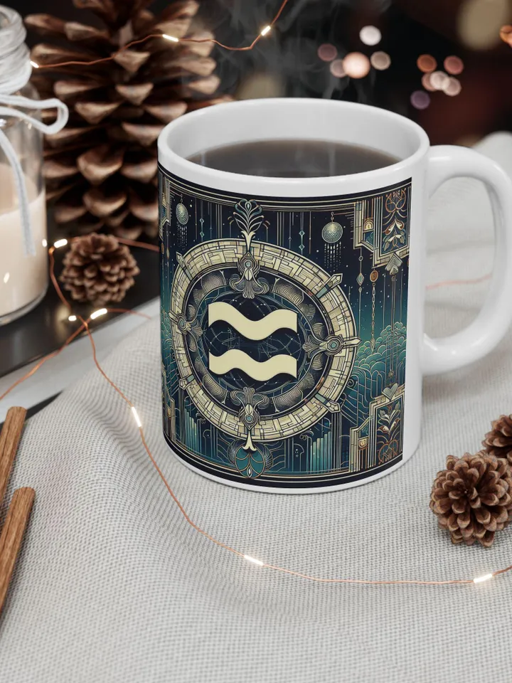 Acquarius Ceramic Mug | Art Deco Inspired Drinkware | Unique Gift for Astrology Lovers, Coffee Lovers, Home Decor, Birthday