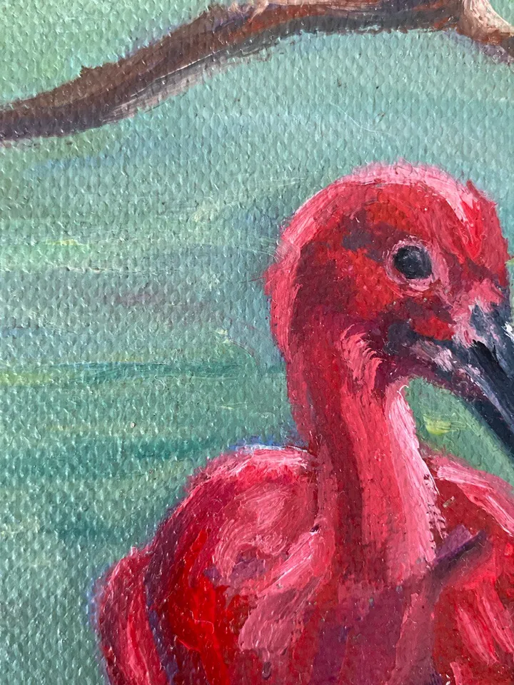 Ibis painting Oil painting Pond landscape Bird painting