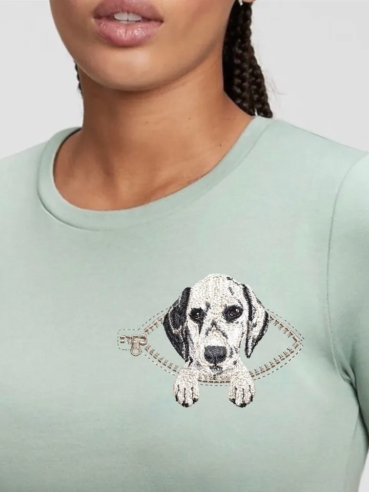 Dolmatian in a zipper pocket Miniature realistic machine embroidery design Pet dog realistic pattern puppy embroidery motif