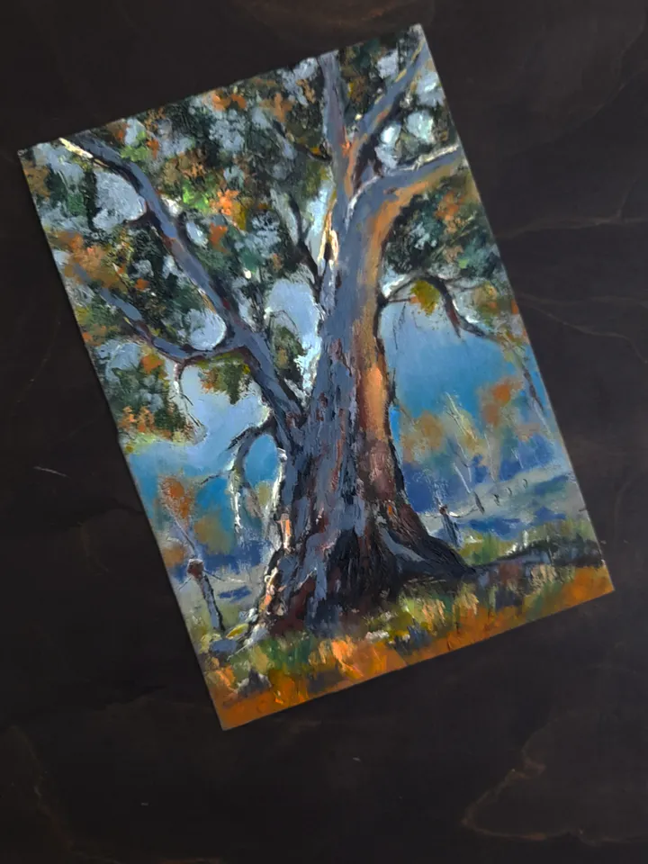 Oil painting on cardboard On the eve of autumn 21x15 cm (8.28 х 6 inches)