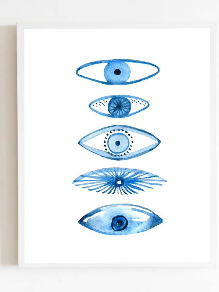 Evil Eye Print Blue Evil Eye Nazar Poster Evil Eye Wall Decor Abstract Eye Drawing Boho Eye Art Print Turkish Evil Eye Art Poster Best Gift