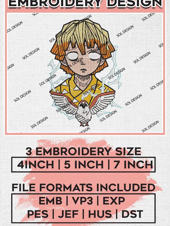 Agatsuma Zenitsu Embroidery Designs, Zenitsu Embroidery Files, Demon Slayer Machine Embroidery Pattern, Digital Download EMB_ANIME_136