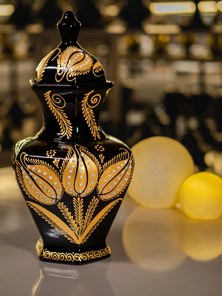 Black and Gold Handmade Vase | Decorative Modern Vase for Luxury Home Decor