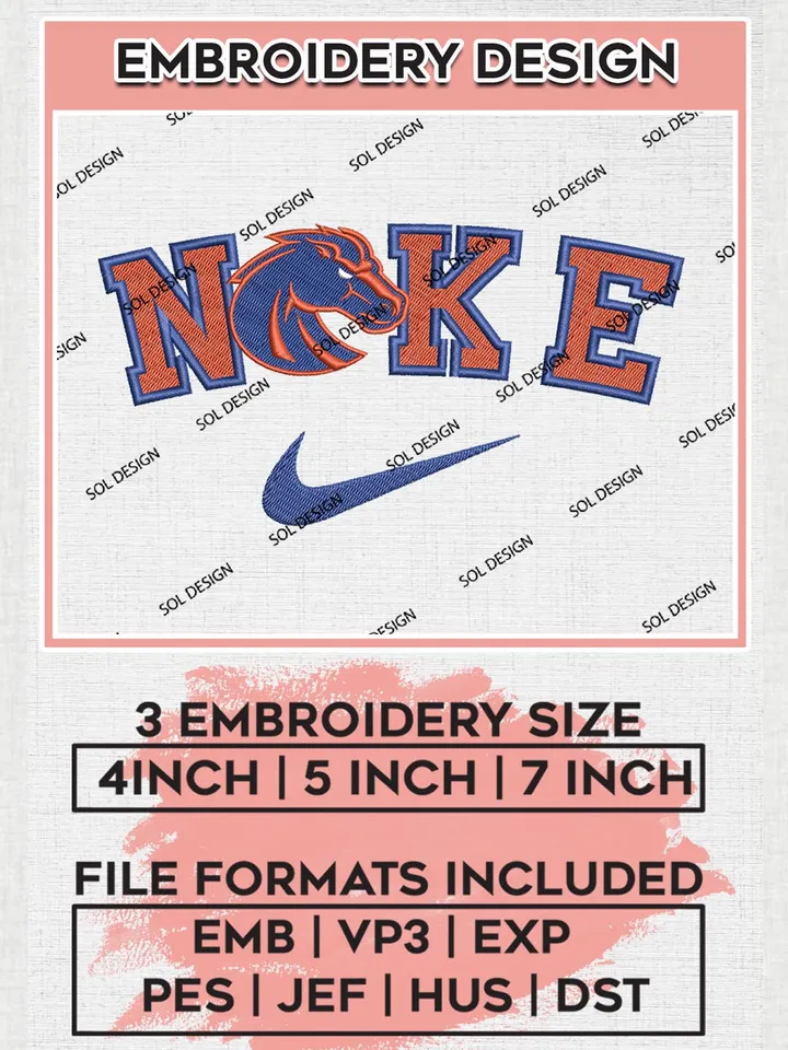 Nike Boise State Broncos Machine Embroidery Design, NCAA Boise State Broncos Embroidery Design Design files, NCAA Embroidery Designs, NCAA Machine Embroidery Designs, Digital Download