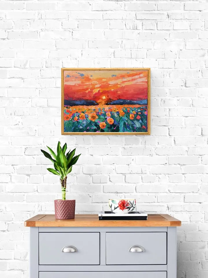 Sunflower Field Painting Original Art Impasto Oil Painting Landscape Verafe