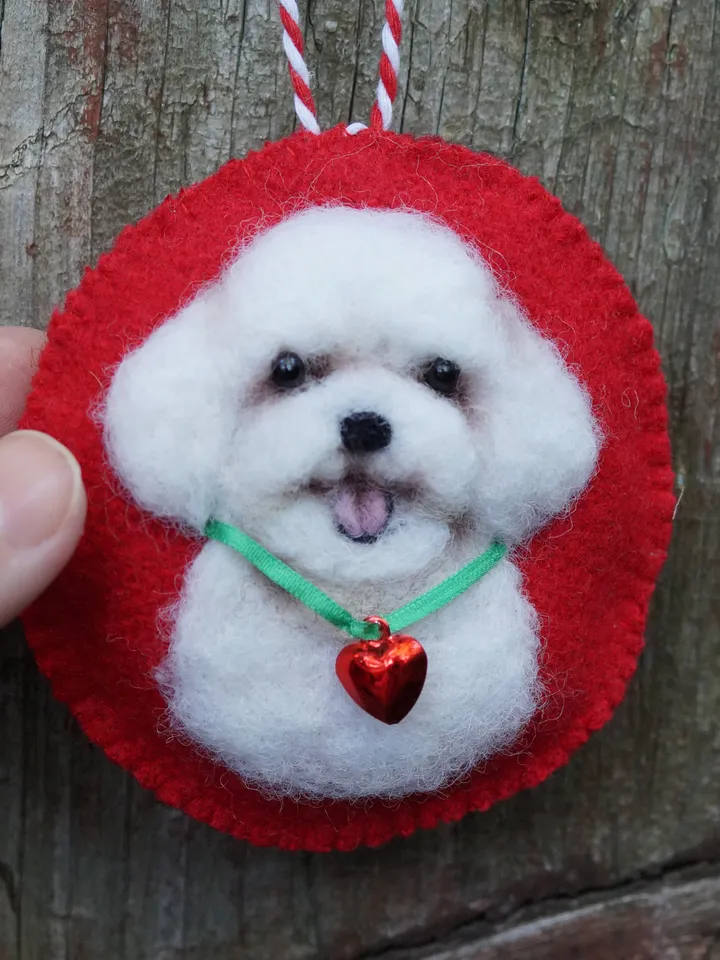Bichon Frise Christmas ornament, pet portrait, needle felted dog ornament, made to order