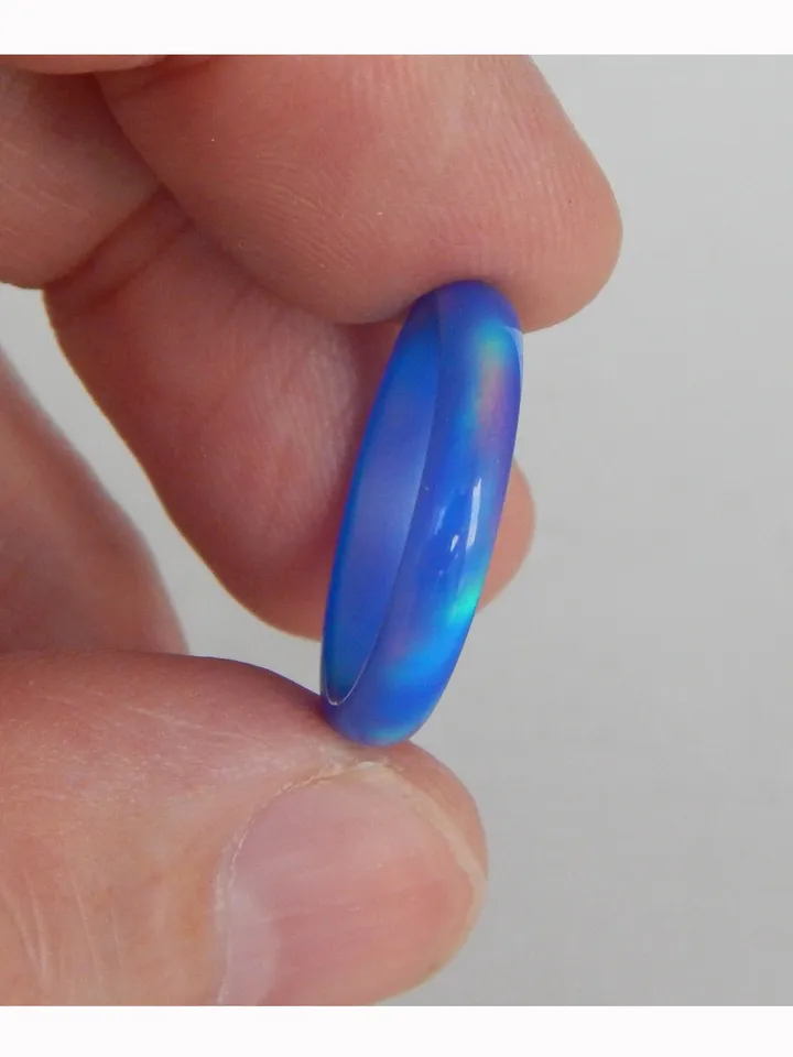 Blue narrow opal ring. Solid opal ring. Synthetic opal ring. Ring as a gift.