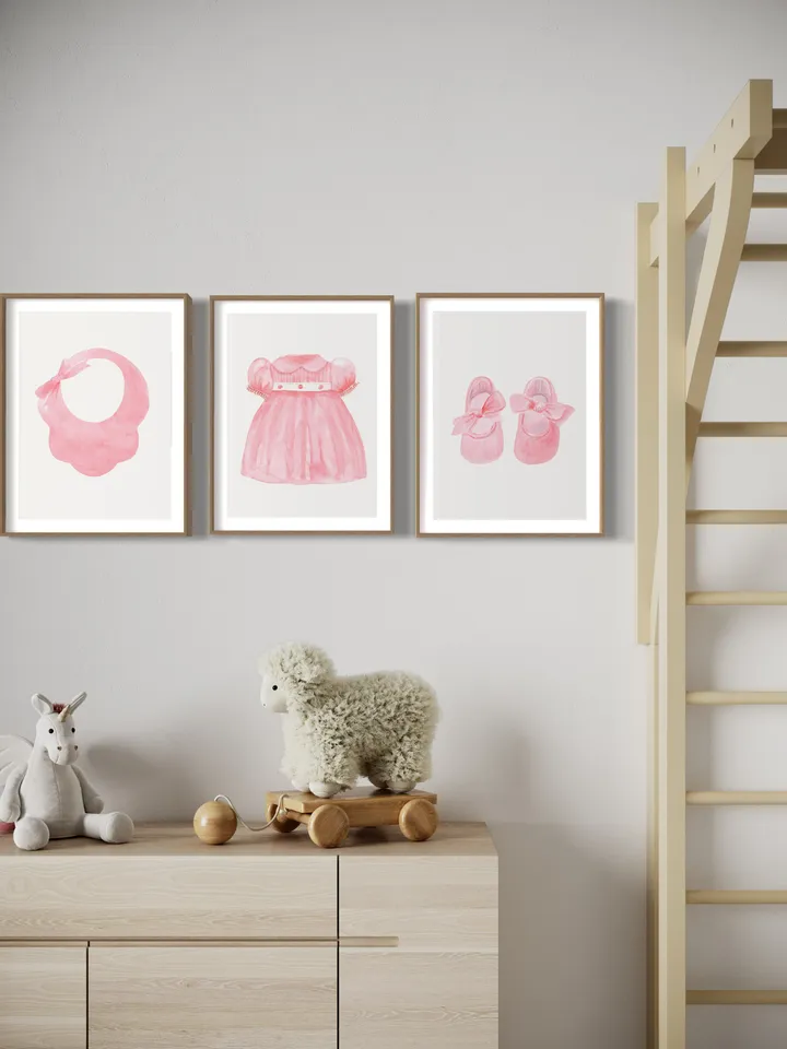 Pink Nursery Art, Set Of 3 Prints,Watercolor Painting, Baby Girl Prints, New Baby Nursery, Set Of Nursery Print, Baby Room Decor Girl, Pink