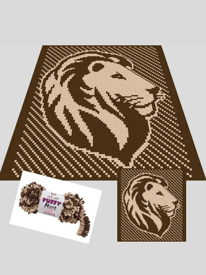 Loop yarn Finger knitted Lion blanket pattern