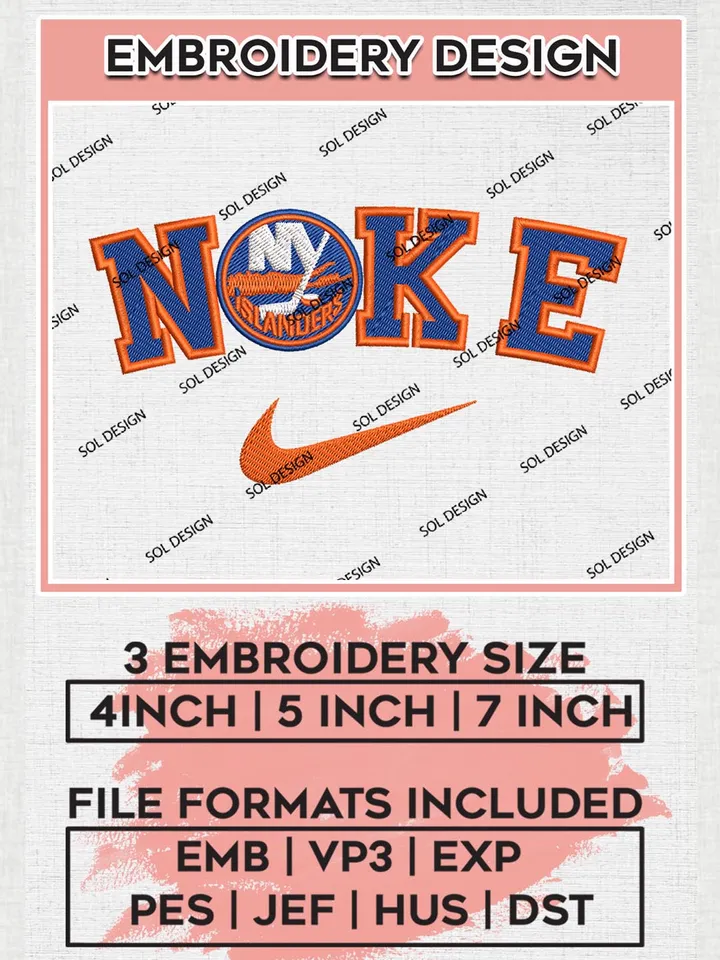 Nike New York Islanders Machine Embroidery Files, NHL New York Islanders Embroidery Designs, NHL Islanders Logo, NHL Machine Embroidery Designs, Digital Download
