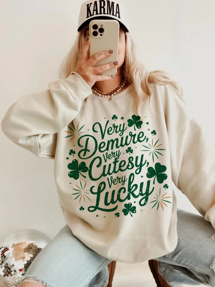 Very Demure Very Lucky Png, Glitter St Patrick's Day Coquette PNG, St Patty's Day Very Cutesy png, Lucky Shamrock PNG, Irish Png