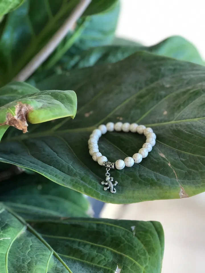 Gekkon White Beige Howlith Bracelet Women | Bali Gekko Bracelet | Handmade White Lizard Bracelet | Beads Jewerly | Handmade Jewerly Womene
