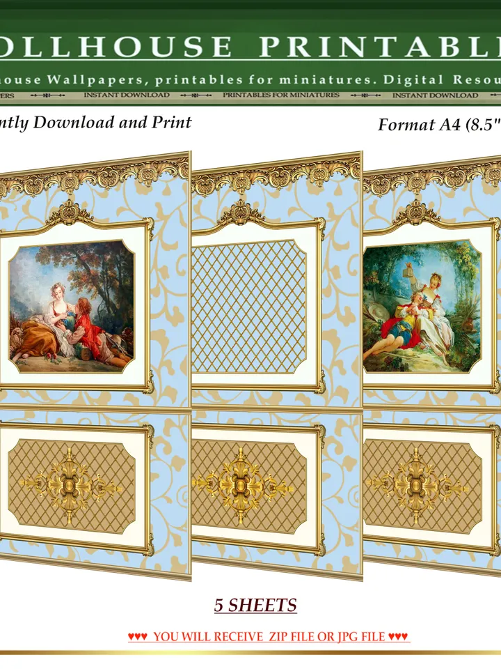Wallpapers- Set 19-v2 | Printables for Dollhouses and Unique Miniature Projects | Digital Downloads | in Scale 1/12th