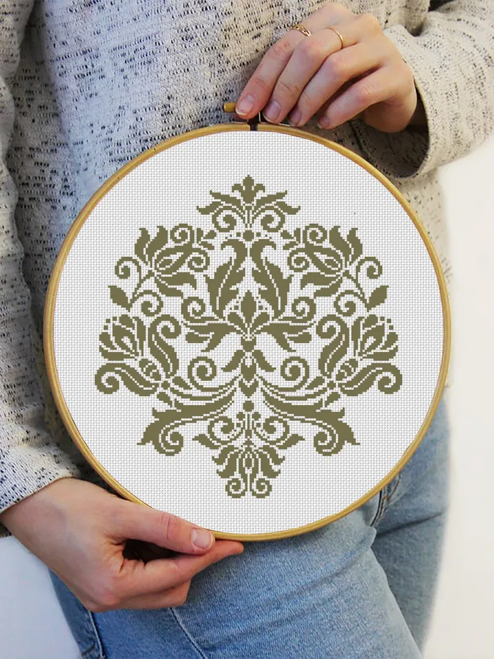 Floral damask ornament cross stitch pattern PDF download Flower mandala cross stitch chart, Damask pattern digital PDF, Floral scroll #M250