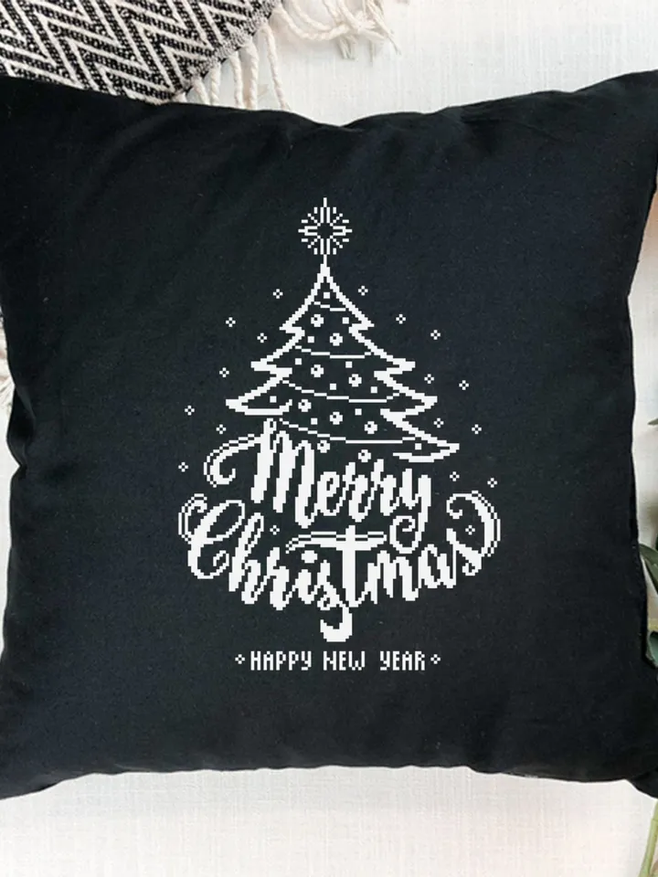 Christmas tree cross stitch pattern download PDF, Merry Christmas pattern digital, Monochrome embroidery beginner, Easy xmas stitch #N74