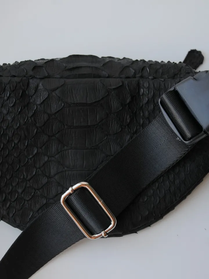 Genuine Python Skin Fanny Pack Black Color | Leather Belt Bag | Summer Bags | Unisex Fanny Pack | Exotic Leather Bags | Snake Print Bag