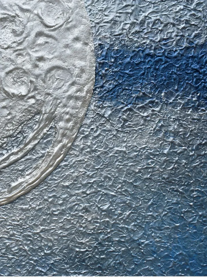 Silver Moon Painting Blue and Silver Abstract Wall Art | Full Moon Textured artwork Modern Original art
