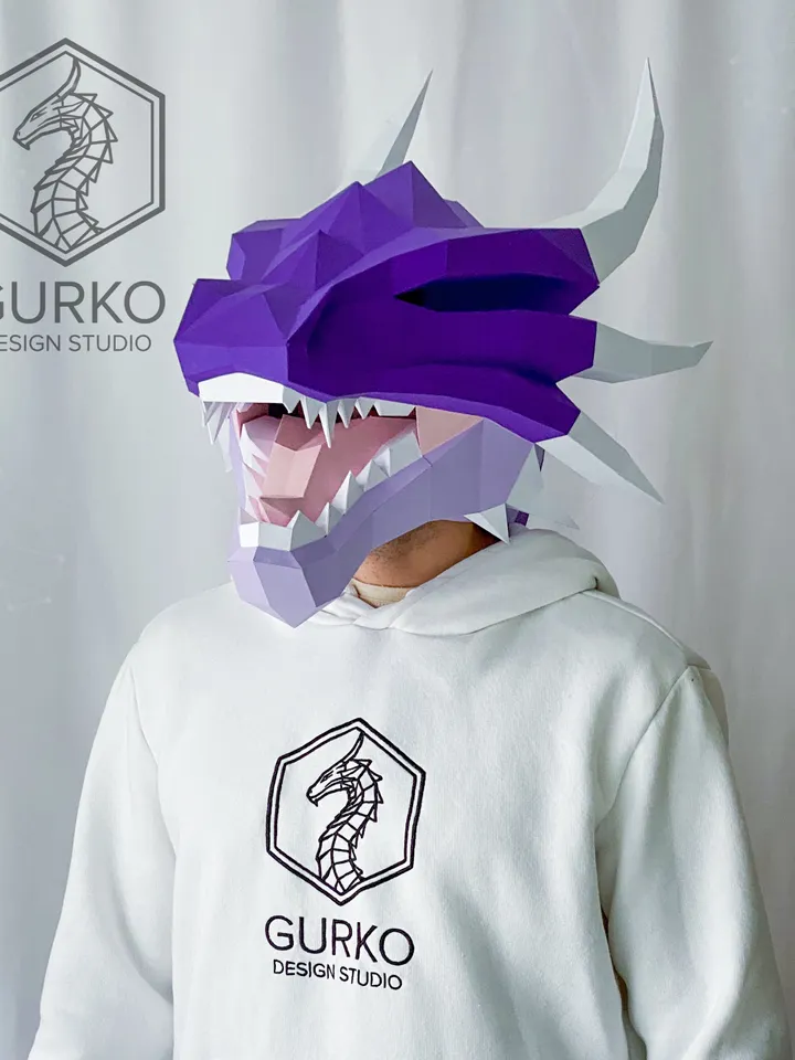 Dragon Mask Papercraft, Digital Template, PDF Download, Gurko, 3D Low Poly Animal Mask, DIY Origami, Pepakura, Paper Mask, DIY Costume