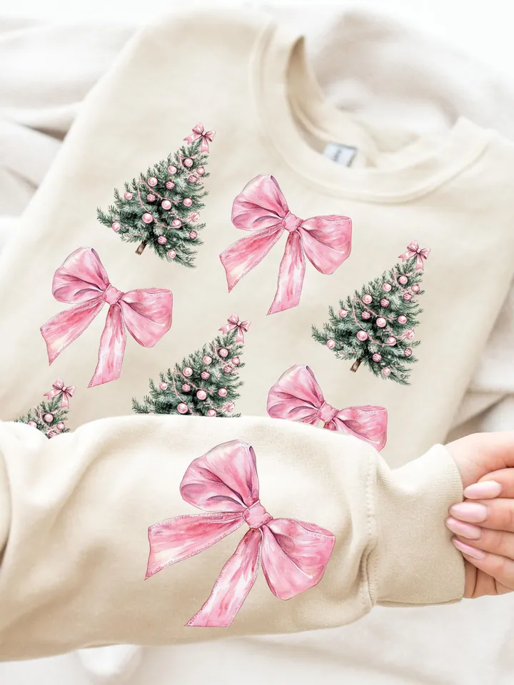 Coquette Christmas Tree PNG Pink Bows Png Retro Christmas Preppy Png Pink Christmas Png design for kids Girly Xmas Png room decor