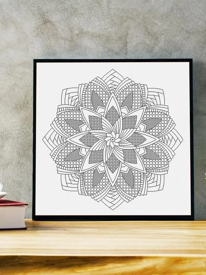 Floral mandala blackwork pattern PDF Blackwork mandala embroidery download PDF, Mandala cross stitch, Mandala ornament Backstitch chart #W10