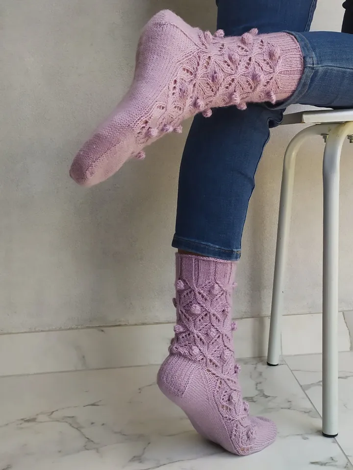 Pink womens warm handmade socks | Warm knitted accessory