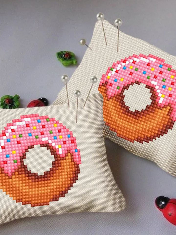 Pink donut small cross stitch pattern PDF Mini cross stitch chart, Minimalistic food cross stitch Instant download PDF, Beginner stitch #F3