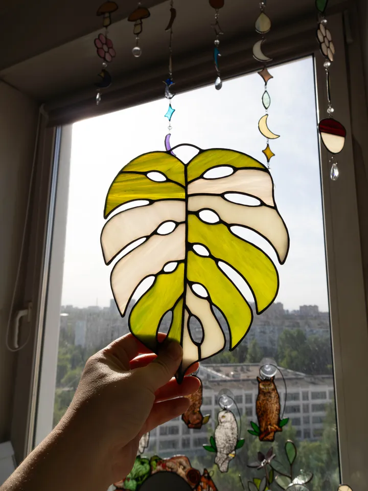 Stained glass monstera, Floral home decor, Plant lover gift
