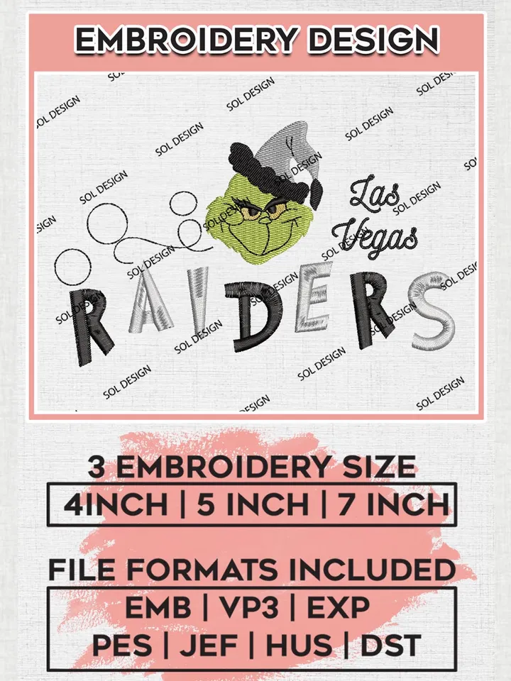 Christmas Grinch Las Vegas Raiders Embroidery Designs, Grinch Embroidery Files, NFL Raiders Machine Embroidery Designs, NFL Las Vegas Raiders Logo, NFL Christmas Machine Embroidery Design, Digital Download