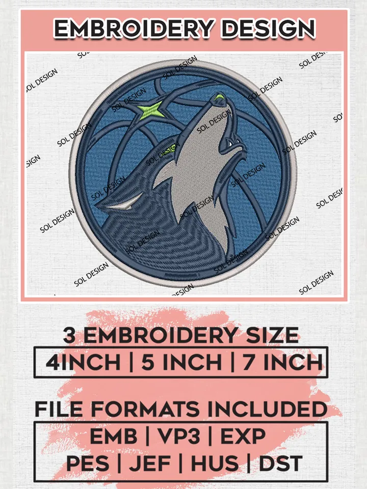 Minnesota Timberwolves Logo Embroidery Donwload, NBA Minnesota Timberwolves Embroidery Files, NBA Logo Team Embroidery, Digital Download