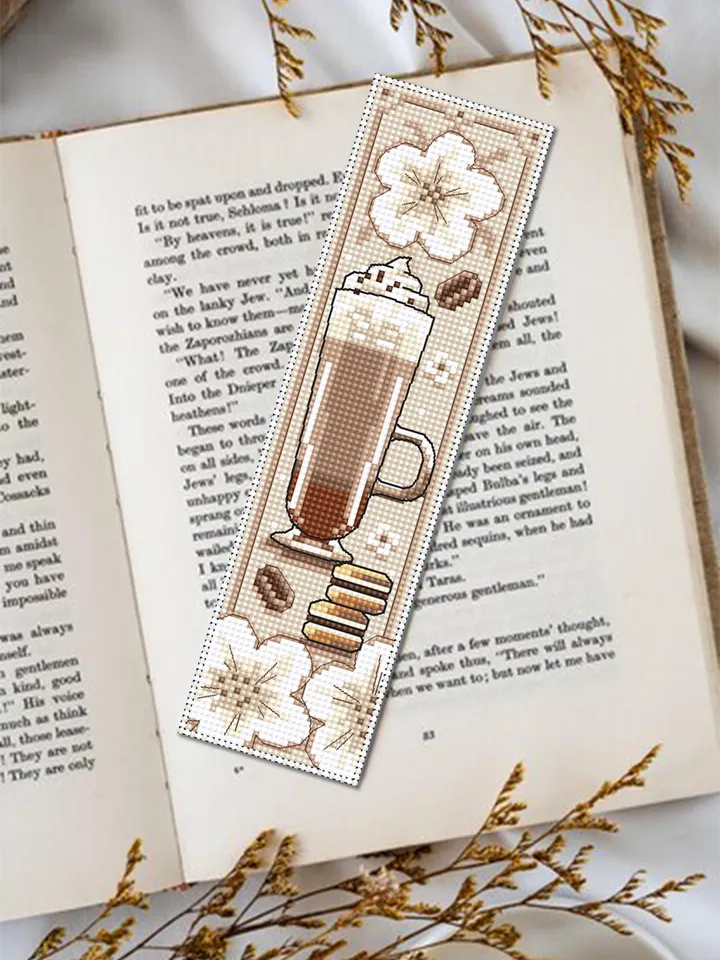 Coffee bookmark cross stitch pattern PDF download Coffee cross stitch chart, Bookmark pattern digital PDF, Coffee lover gift, Mocha #B378