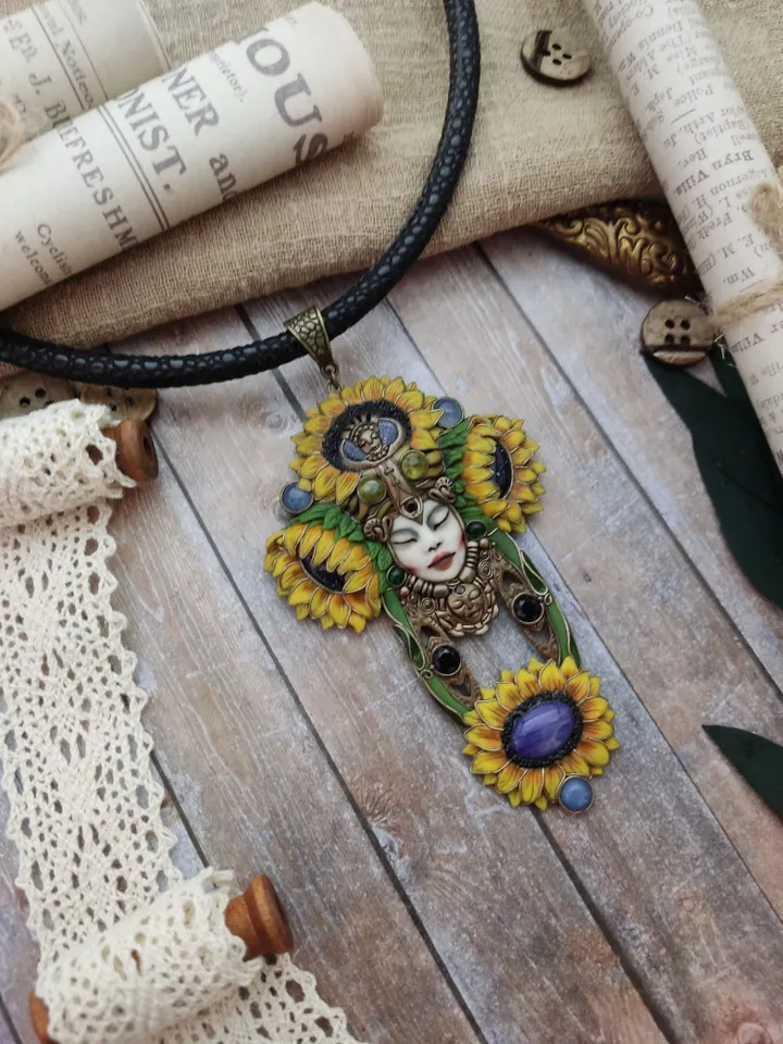 Art Deco style sunflower necklace