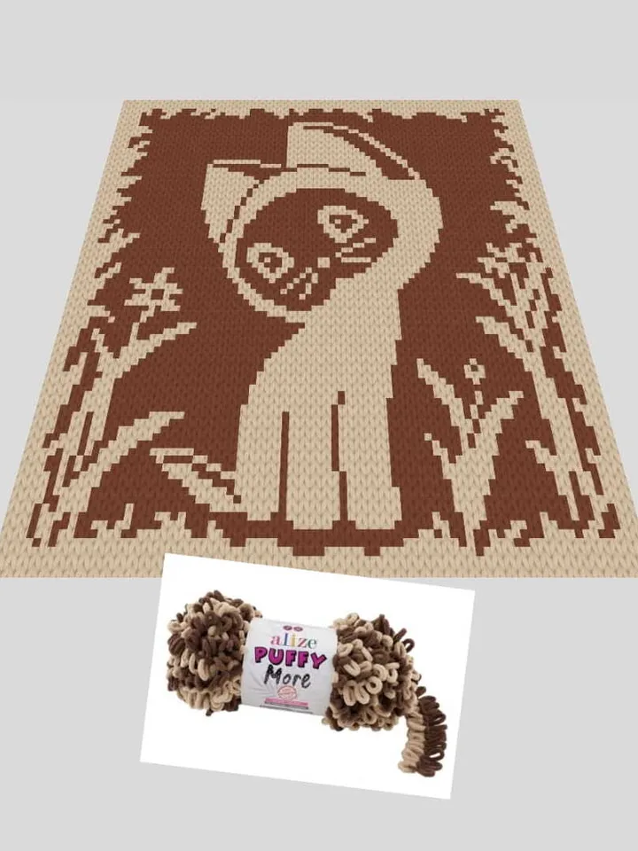 Loop yarn Finger knitted Kitten blanket pattern