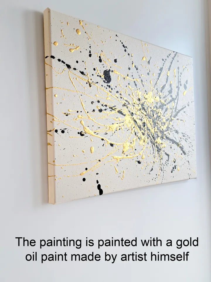 Painting with gold paint "Oil (Petroleum)" abstract black with gold contemporary art