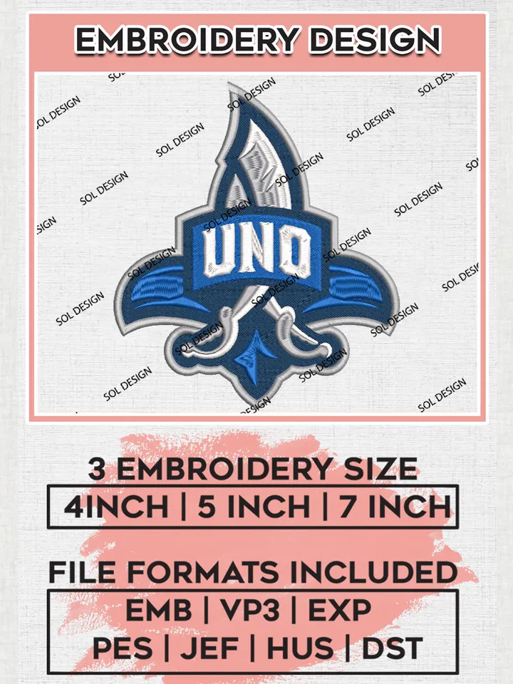 NCAA UNO Privateers Football Team Logo Embroidery Design Files, NCAA New Orleans Privateers Machine Embroidery, NCAA Teams, 3 sizes, NCAA Machine embroidery designs, Digital Download