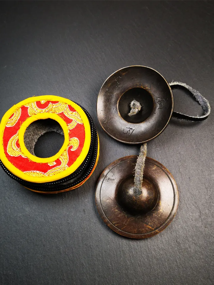 Gandhanra Customized Engrave Tibetan Cymbals,6.5cm Tingsha Bell,Buddhism Ritual Implement,Handmade in Nepal,Dark Color