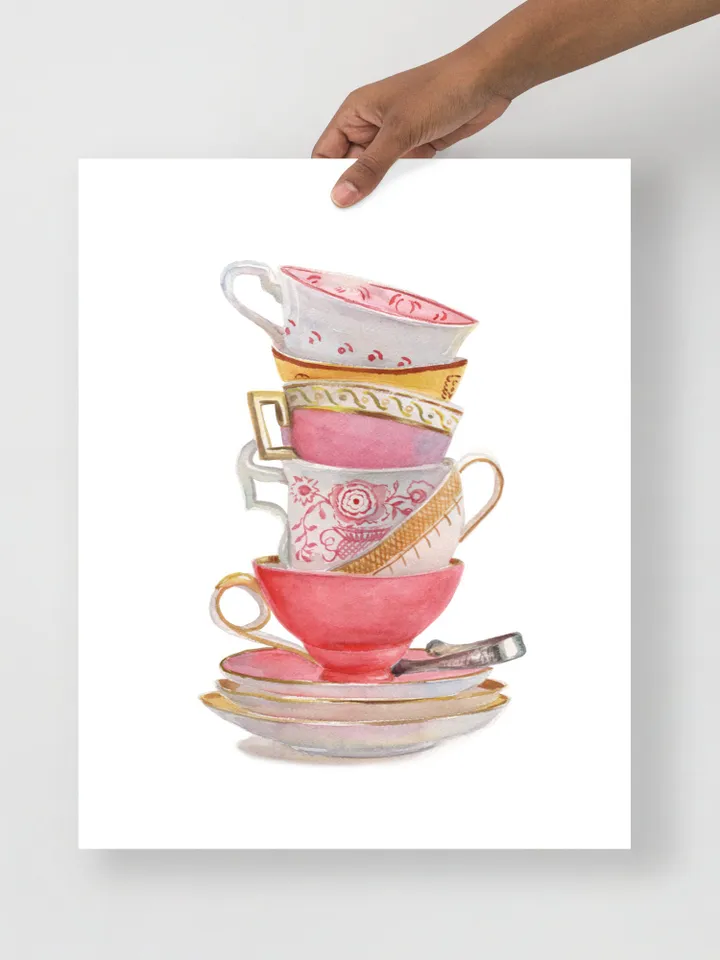 Tea Cup Wall Art Watercolor Painting Print Tea Lovers Gift Kitchen Art Mother Daughter Gift Cups Painting Gift For Tea Lover Wall Art Print