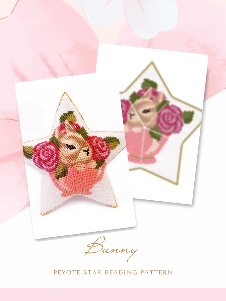 Beaded Star Baby Bunny, Peyote Star Beading Pattern, Seed Bead Easter Ornament