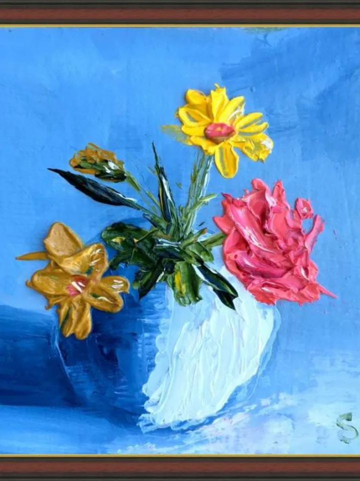 Flowers Painting Original Art Floral Artwork 4 by 4