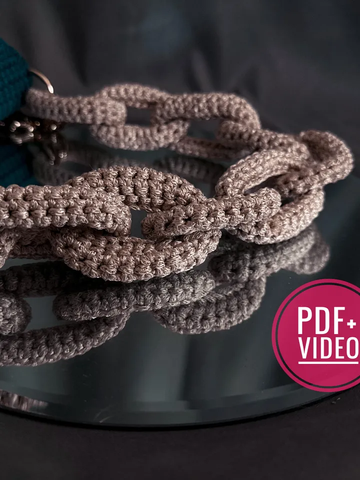 Crochet pattern chunky chain link PDF digital instant download and video tutorial, Statement Necklace, Necklace Amigurumi, Jewellery, handle