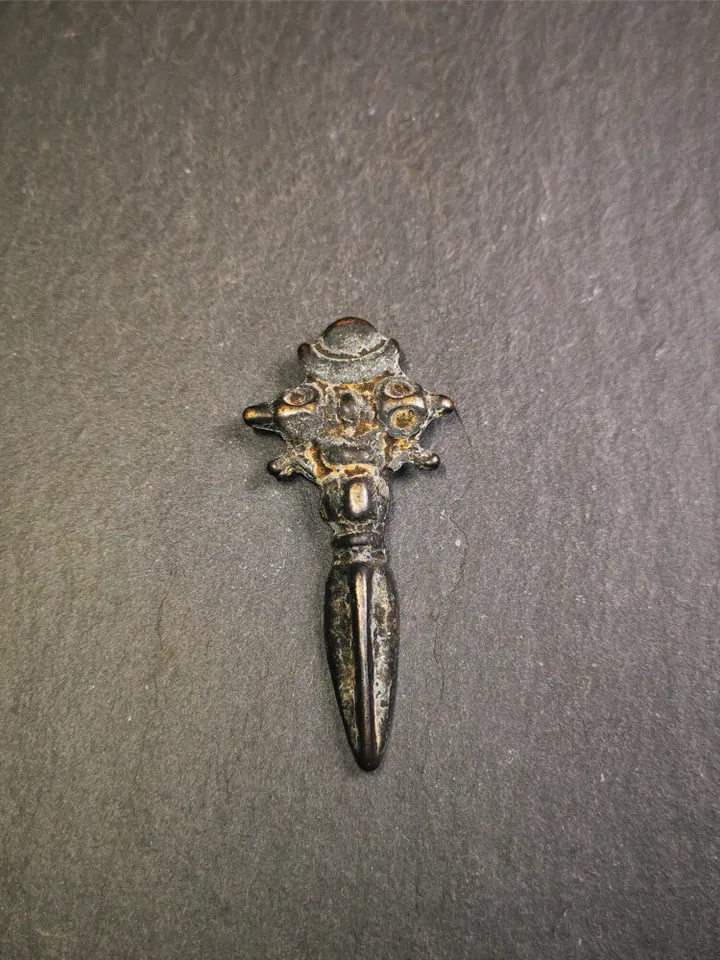 Gandhanra Antique Tibetan Amulet Necklace,Cross Vajra Phurba,Kila(Dorje Phurba) ,Made of Thokcha,70 Years Old,2.36"