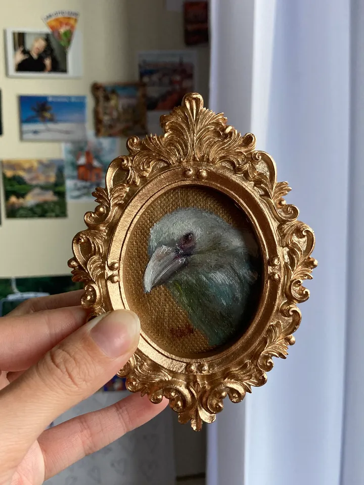 Framed Raven Oil Painting Original Albino Bird Art Dark Cottagecore Art