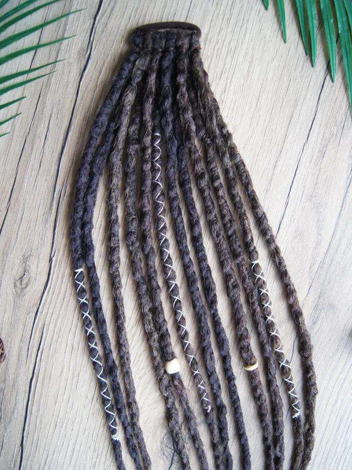 Ponytail Dreadlock Extension. Dreadlocks on elastic band. Mix brown Dreads on hair band. Hippie Witchy Pagan Viking Bohemian Boho style