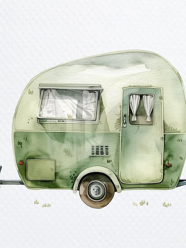 18 Cartoon Trailer PNG Bundle, Camping Trailer Printable Watercolor clipart for sublimation, High Quality PNGs, digital crafting, journaling