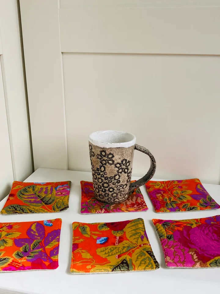 Coasters with Fantasy garden Set of 6 Linen-cotton coasters 4.5'' x 4.5''