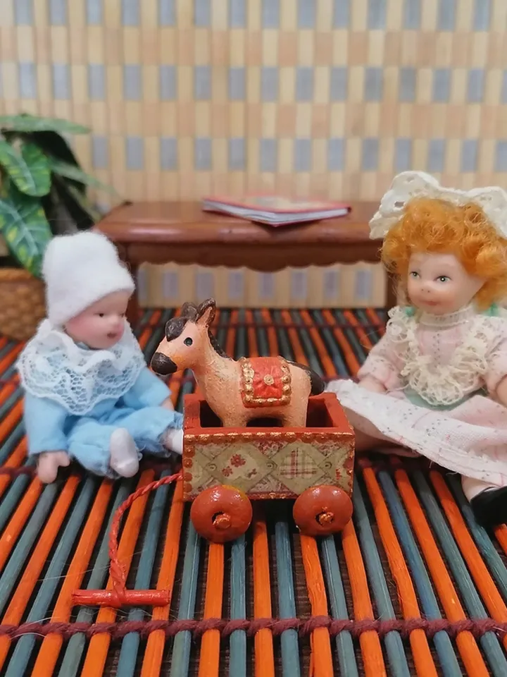 Donkey on a cart. A toy for a doll.1:12 scale.