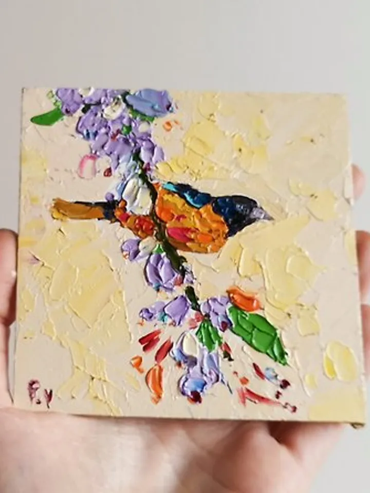 Baltimore Oriole Painting 油畫原作 Oil Bird 手工油 Original Art 掛畫 Animal by Verafe