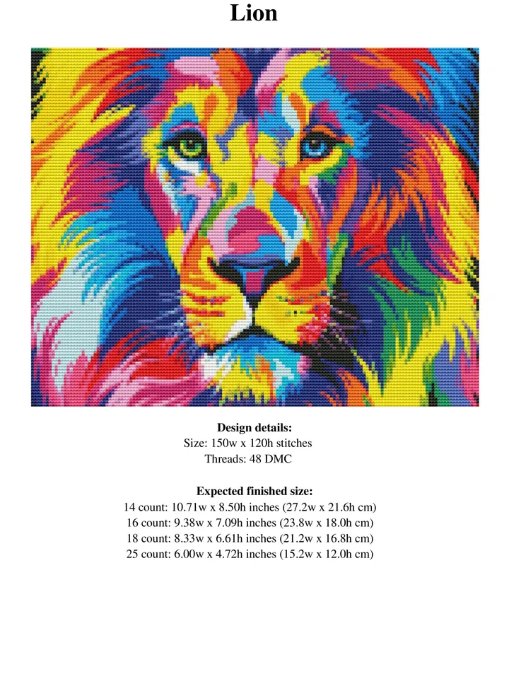 Lion Cross Stitch Pattern / Animal Cross Stitch Pattern / Abstract Cross Stitch Pattern / King PDF Cross Stitch Chart