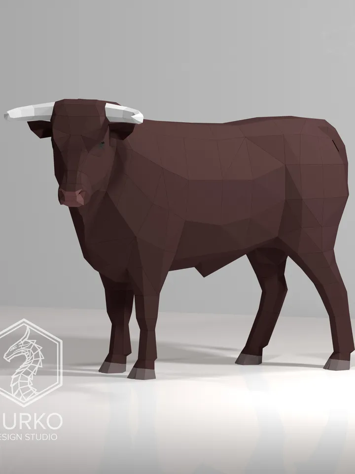 Full Length Bull Papercraft, Digital Template, PDF Download, Gurko, LowPoly, Pepakura, Origami Sculpture, Paper Party Decoration, DIY Gift